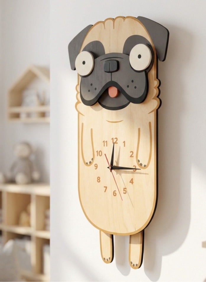 A wall clock with a moving pendulum in the shape of a dog, featuring an attractive design, reliable quality, soothing colors, silent movement, and easy hanging to suit all tastes. - Image 2